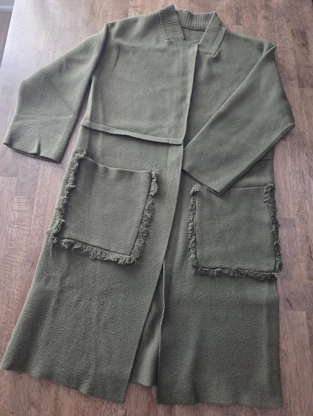 Thick Felted Open Front Fringe Pocket Long Cardigan